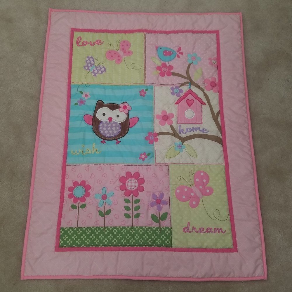 Garanimals Pink Baby Blanket Comforter Owl Flowers Butterfly Love Home Dream